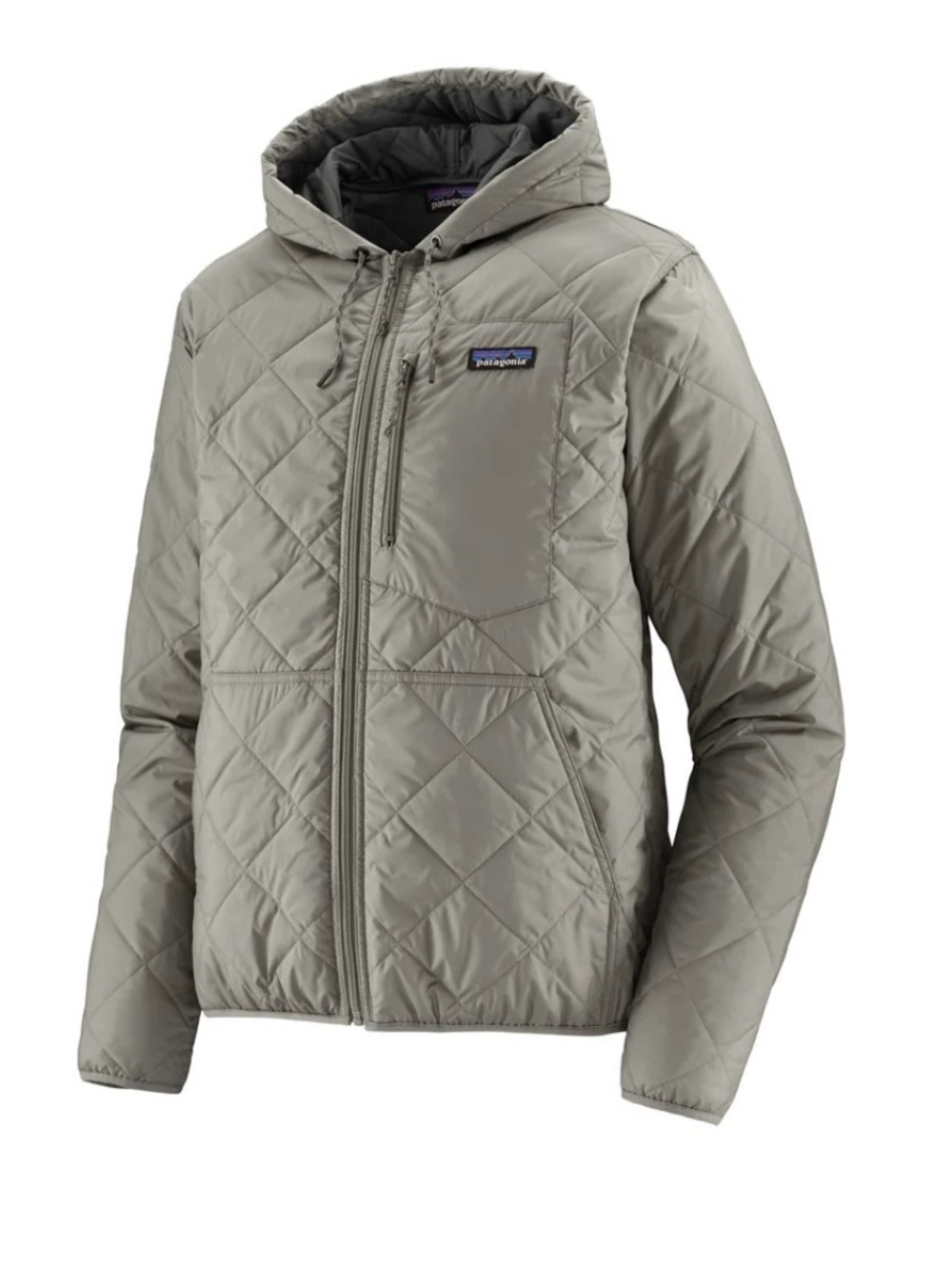 Patagonia Men’s diamond quilted bomber hoody in Light Gray size L